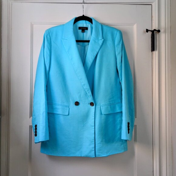 Ann Taylor Aqua Linen-Blend Blazer (Size 4) + Tailored Shorts (Size 2) Set - Picture 1 of 13